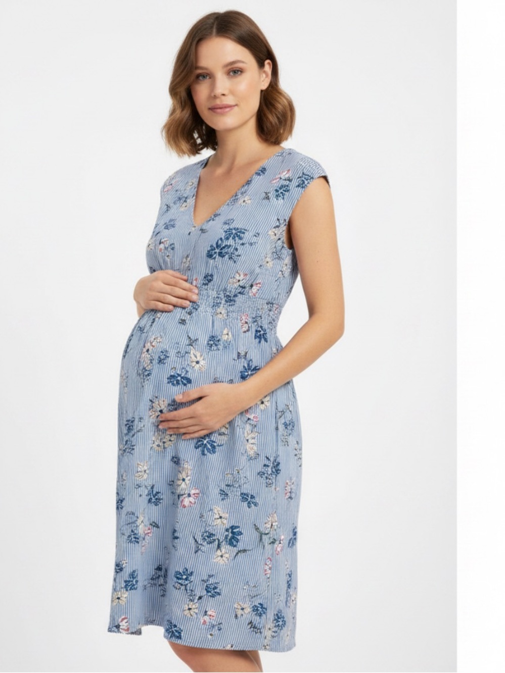 H&M | Maternity Blue short sleeve v-neck dress size extra small
